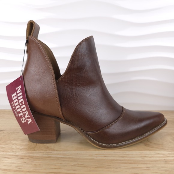 Nocona Shoes - Nocona Micki Western‎ Ankle Boots Womens 7.5 Brunette Cowhide Snip Toe Booties